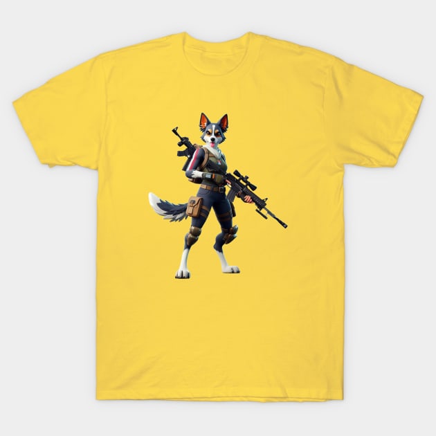 Fortnite inspired female dog warrior T-Shirt by The Artful Barker